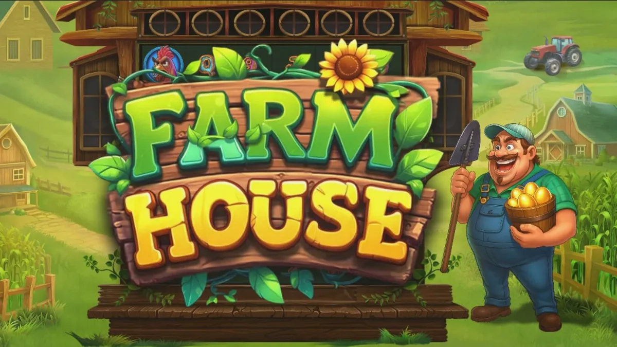 Tampilan visual slot Farm House dengan tema peternakan yang ceria