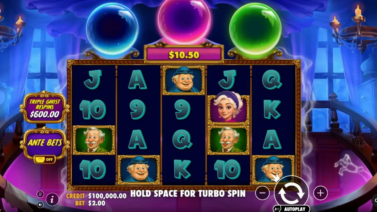 Tampilan visual slot Great Ghosts dengan nuansa rumah berhantu yang ceria