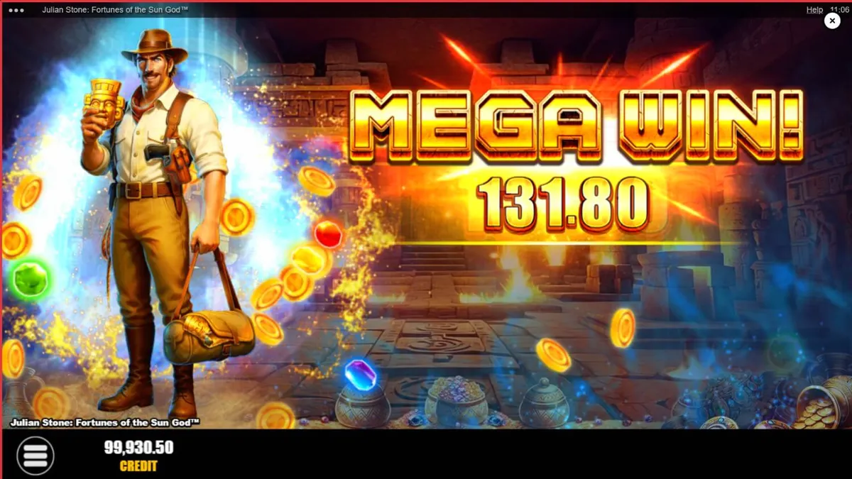 Julian Stone: Fortunes of the Sun God slot machine interface featuring Aztec ruins